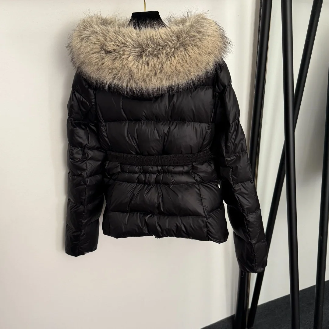 الخريف/الشتاء أزياء المرأة الأبيض بطة أسفل شغل طويلة الأكمام مقنعين سليم صالح أسفل سترة مع انفصال الفراء طوق 2025