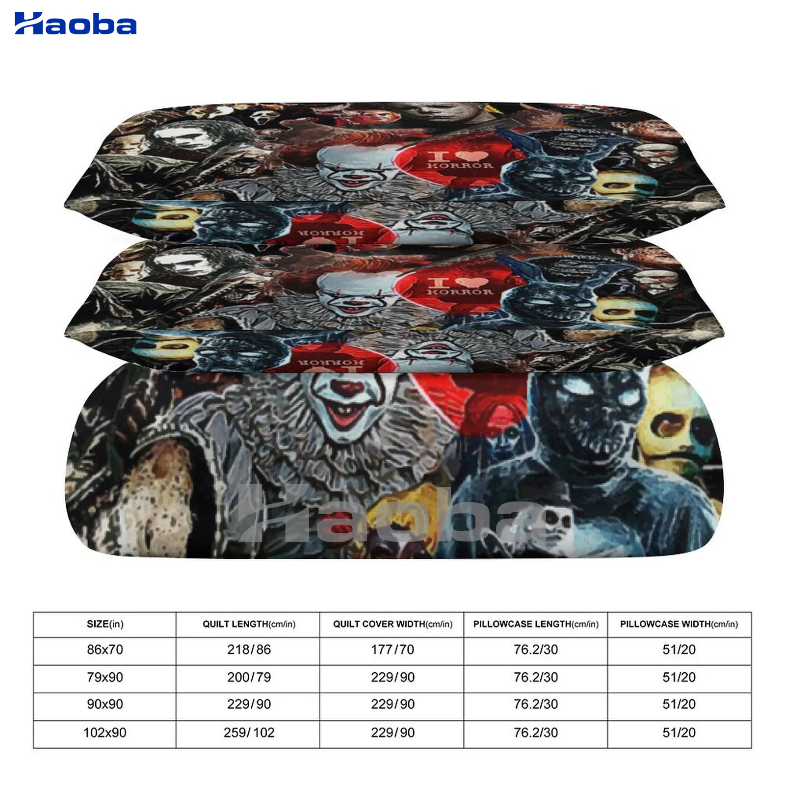 Horror Movie Character Print Three Piece Bedding Set Children or Adults for Beds Quilt Covers Birthday Gifts for Women Men