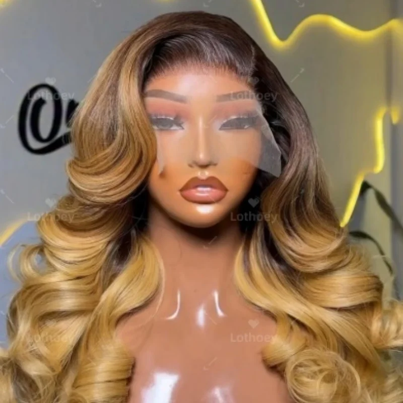 تسليط الضوء على باروكة من الشعر البشري، لون البيانو، باروكة أمامية من الدانتيل، باروكة برازيلية، شعر أشقر نسائي، باروكة دانتيل، موجة جسم عسلي