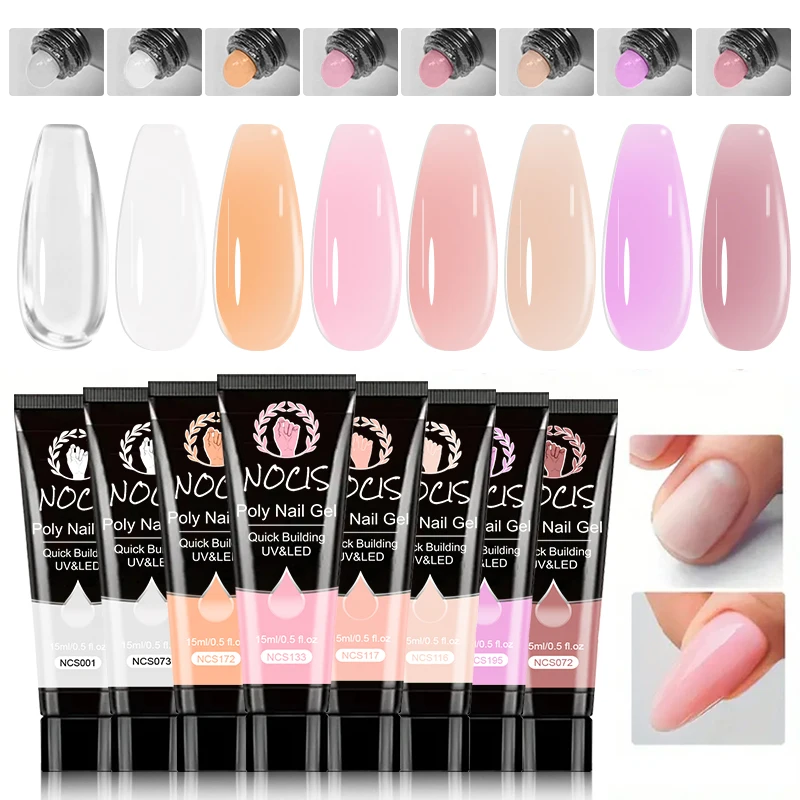 

NOCIS 8 color Nail Poly Gel Extension 30Ml Slip solution, 20pcs Nail Plate And a Variety of Color Options, Semi-Permanent