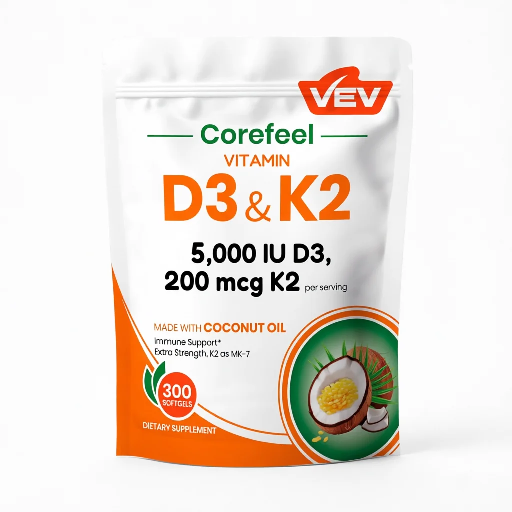 Vitamin D3 K2 5000 IU 100mcg MK-7 in Coconut Oil Softgels - 2-in-1 Supplement for Bone Health Easy Swallow Soft Capsules - 300 Count