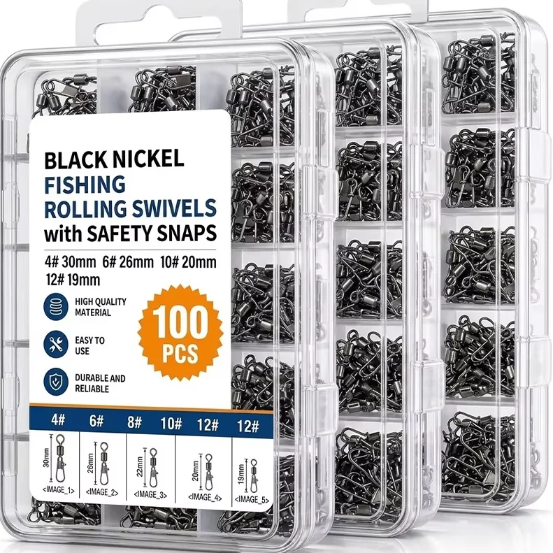 Fishing Swivels with Interlock Snap Flexible Smooth Rotation Line Connector Solid Steel Ring Swivel for Freshwater Saltwater