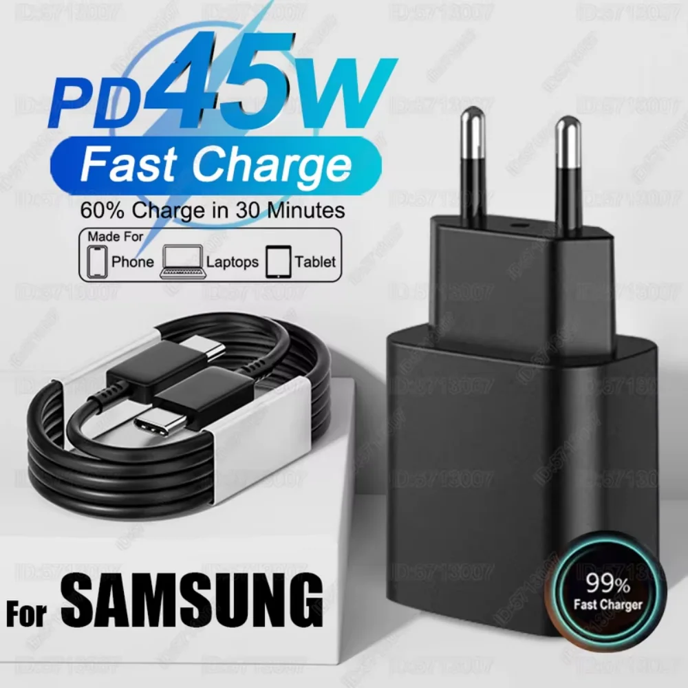 

Зарядное устройство PD 45 Вт, адаптер для быстрой зарядки телефона Samsung Galaxy S24 S23 S22 S25 Ultra A54 A15 A35 A55 5G, зарядное устройство, кабель USB Type C
