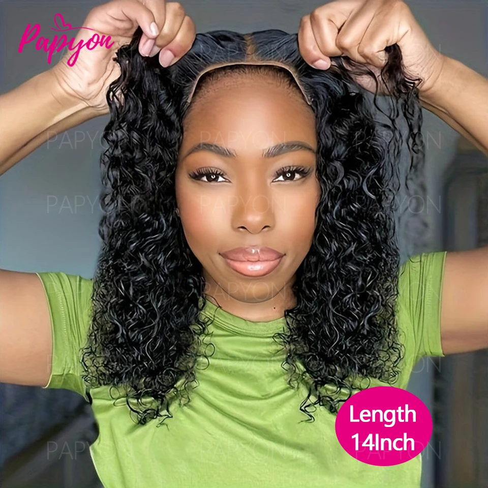 Parrucche corte ricce a densità 200% Parrucca senza colla Capelli umani pronti da indossare Parrucche pre-pizzicate con onda d'acqua 4x4 pre-tagliate per le donne