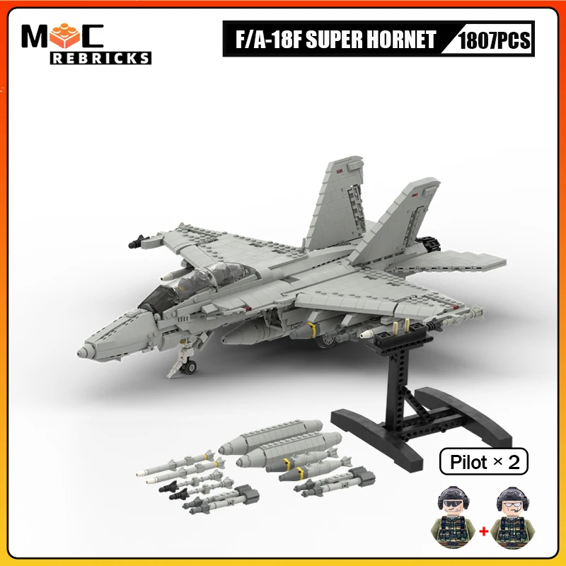 Décennie s de construction militaires MOC-112205 F/A-18F SUPollHORNET skip avion 1/35 échelle garçon briques modèle d'avion cadeaux jouets 1807 pièces