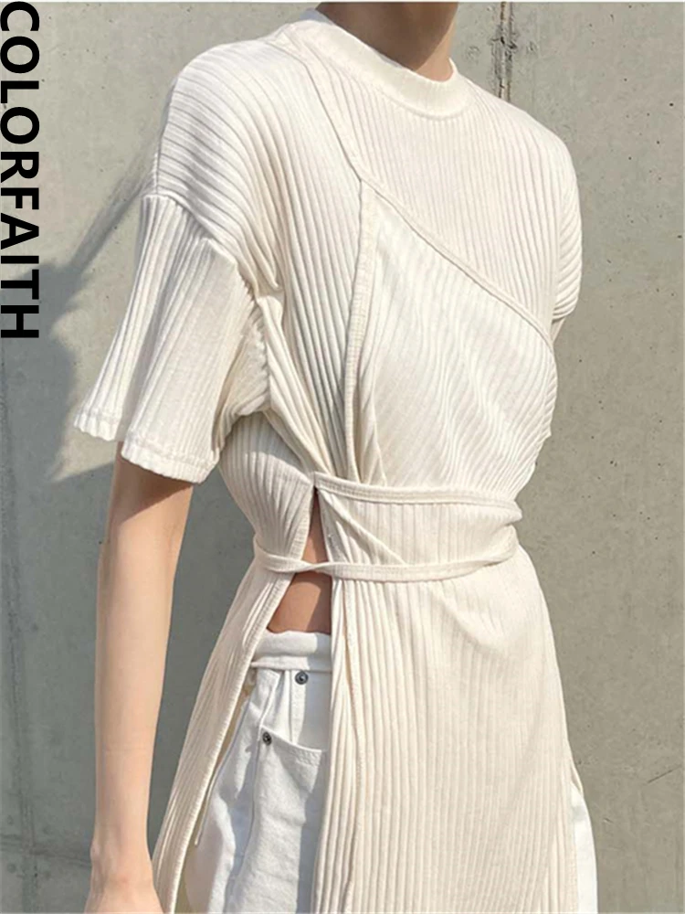 Colorfaith New 2024 Pure Fashionable Chic Oversized Vintage Irregular Lace Up Cutout Split Lady Women Summer Long Dresses DR1978