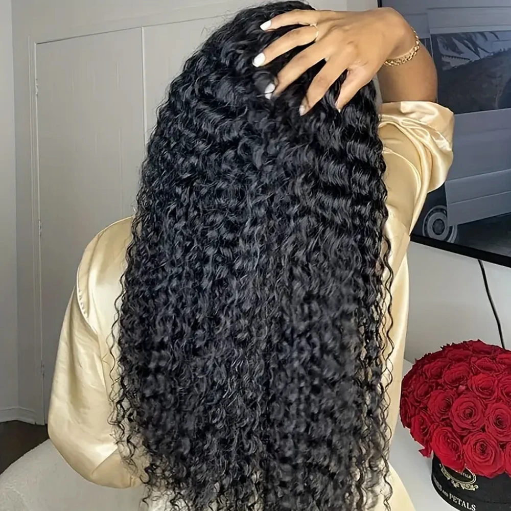 Kinky Curly Wave HD Прозрачный парик фронта шнурка 13x4 Бразильские человеческие волосы Предварительно выщипанные Натуральный черный вьющийся парик с волосами ребенка