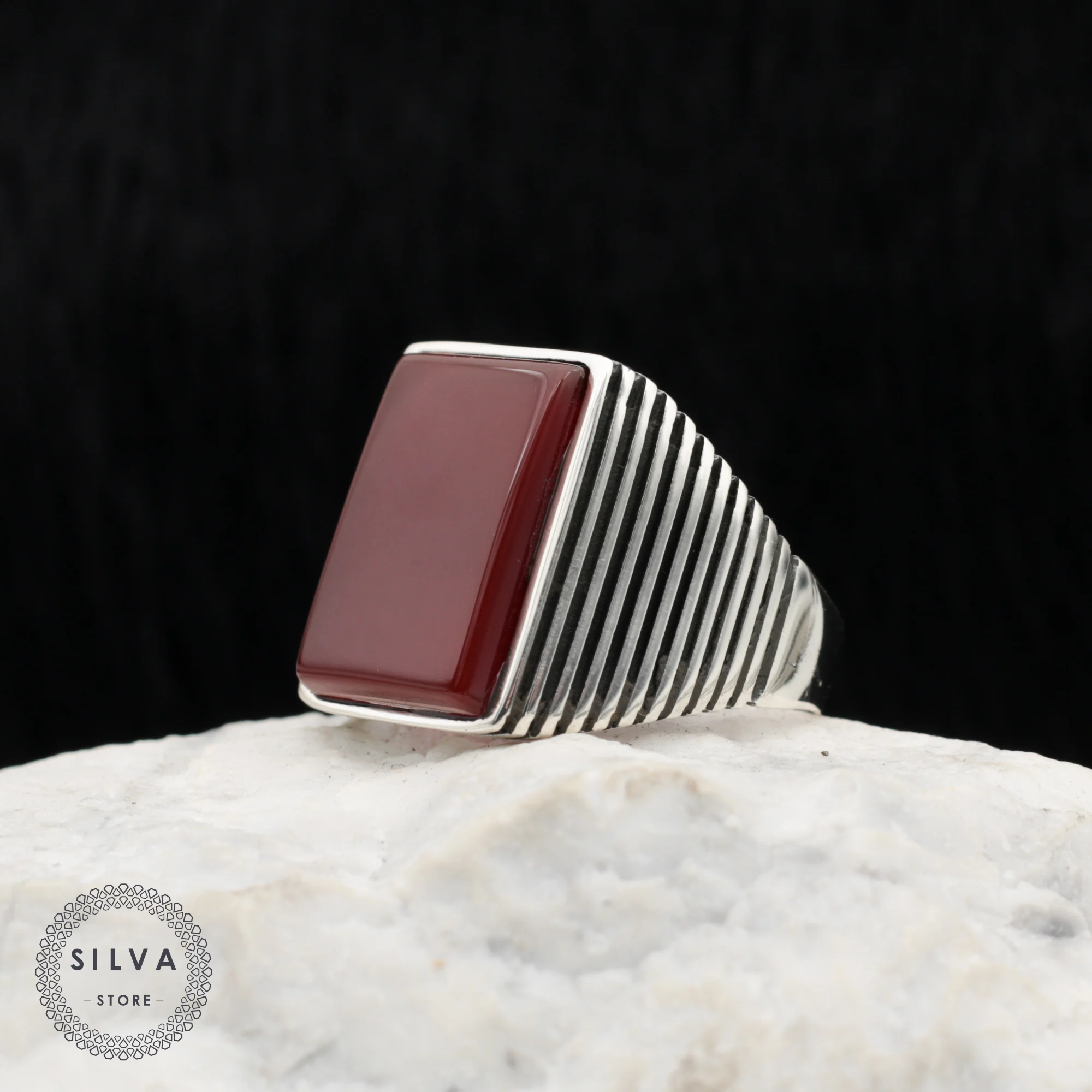 Original 925 Silver Men's Ring With Agate (Aqeeq) Stone Turkish Man Jewellery Male Gift Color Can Be Selected All Sizes