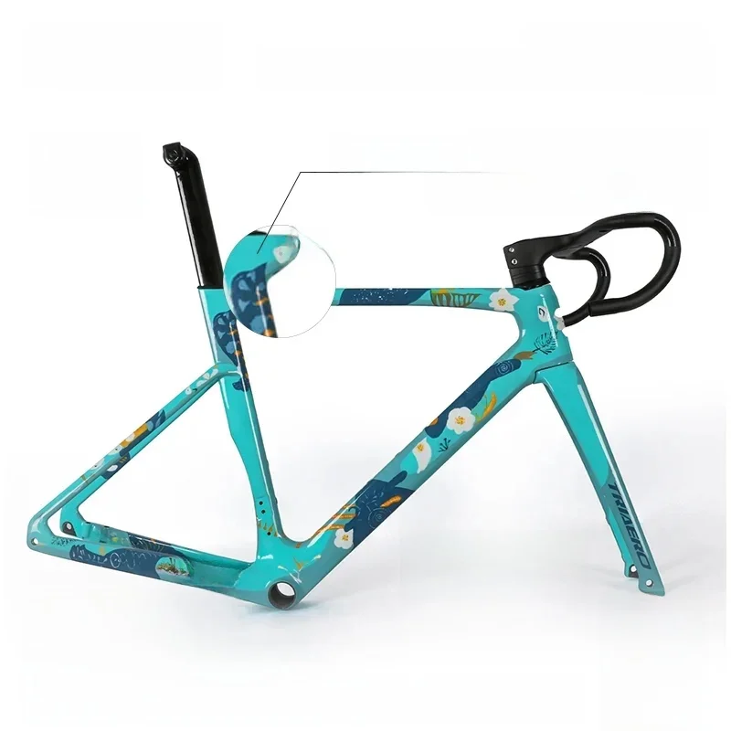 AliExpress ICAN A9 Handmade Paint Carbon Road All Internal Cable Disc Brake Bicycle Frameset With Integrated Handlebar BB86 Color Selection