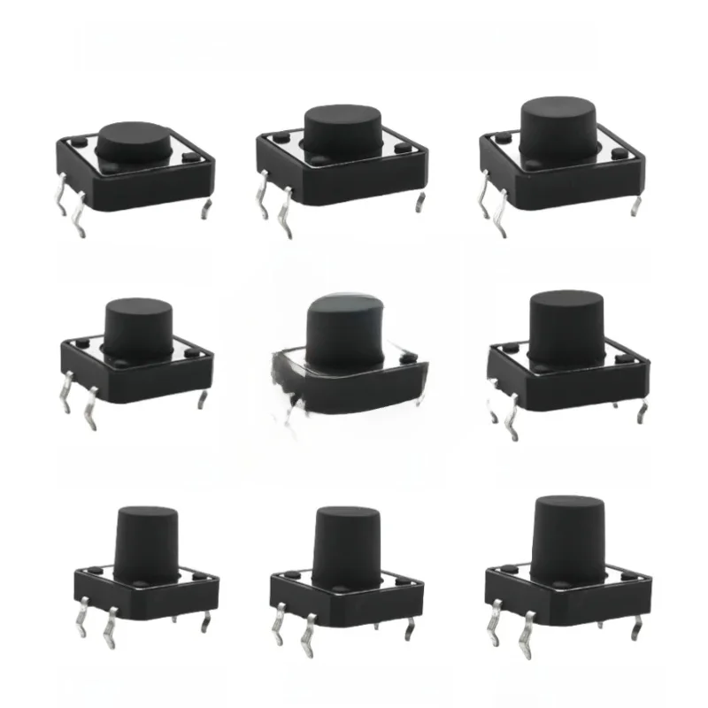 10 pièces 12x12mm panneau PCB ON Off momentané Tactile Micro Mini interrupteur bouton poussoir DC12V 4 broches DIP H = 5/6/7/8/9/10/12/13/15/16mm