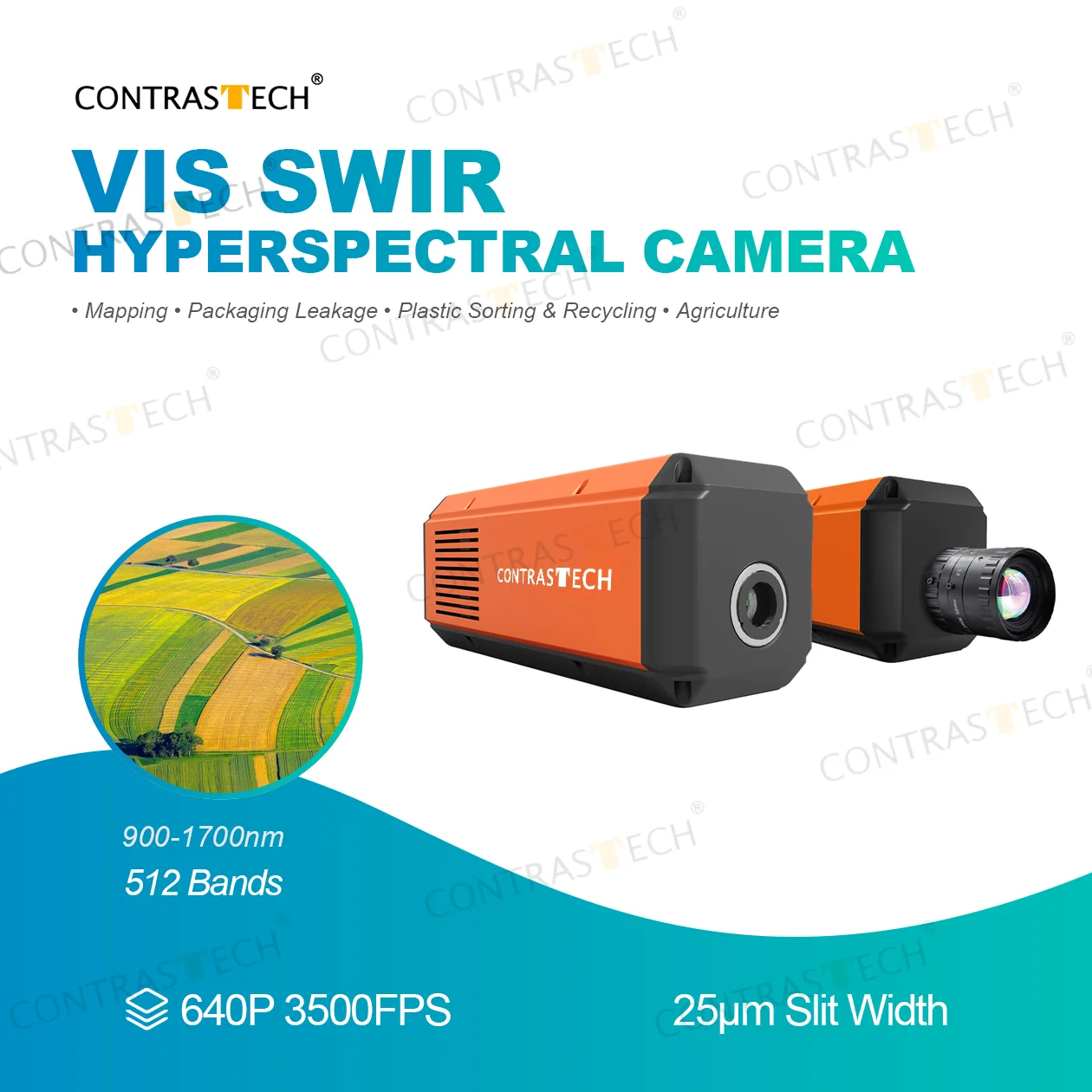 InGaAs 8nm Spectral Resolution Grating NIR SWIR 900-1700nm Specim FX17 Hyperspectral Camera for Agricultural Quality Contrastech