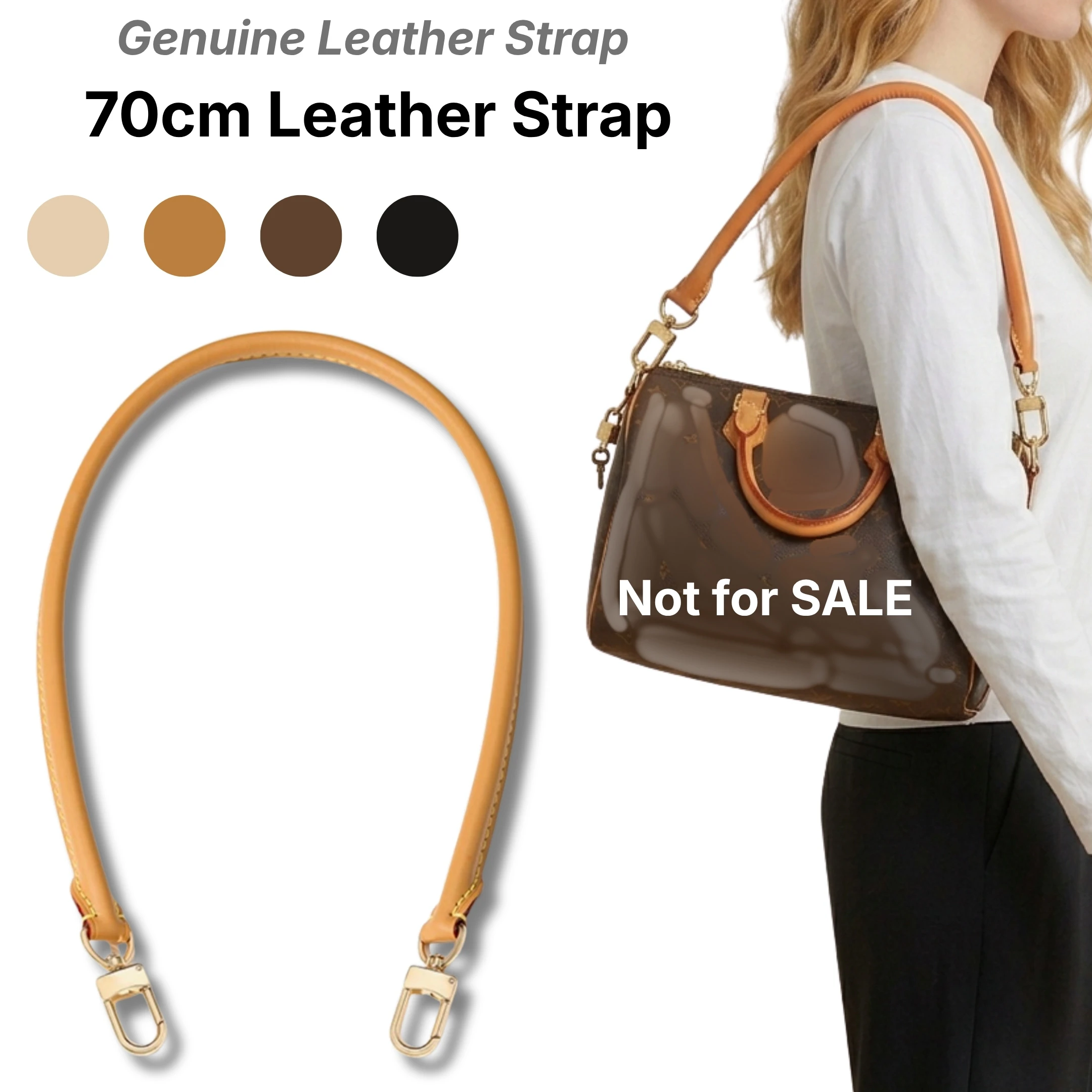 Rolled Leather Strap, 70cm Top Grain Genuine Tubular Round Bolster Handbag Shoulder Strap for Speedy Bag, Vachetta Patina Coffee
