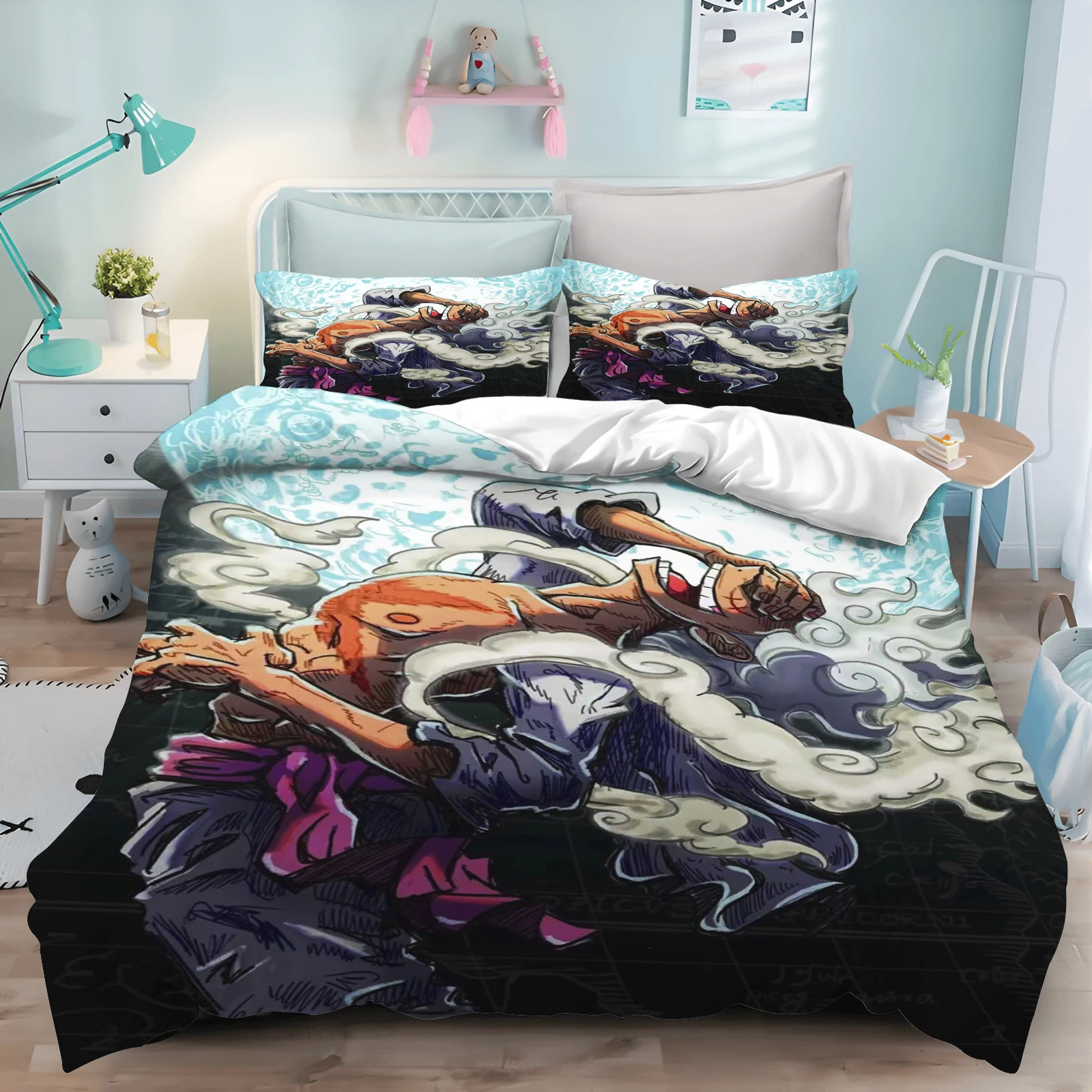 Cartoon Luffy Nika Quilt Cover 3D Anime Decor Print Comfortable Bedding Set Teenager Children Soft Breathable Bedding