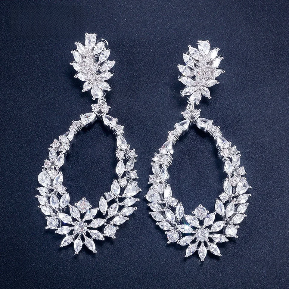 ZAKOL Luxury Buling Mirco Paved Cubic Zircon Dangle Drop Earrings Dla kobiet Wykwintne kolczyki ślubne Biżuteria ślubna — zdjęcie 2