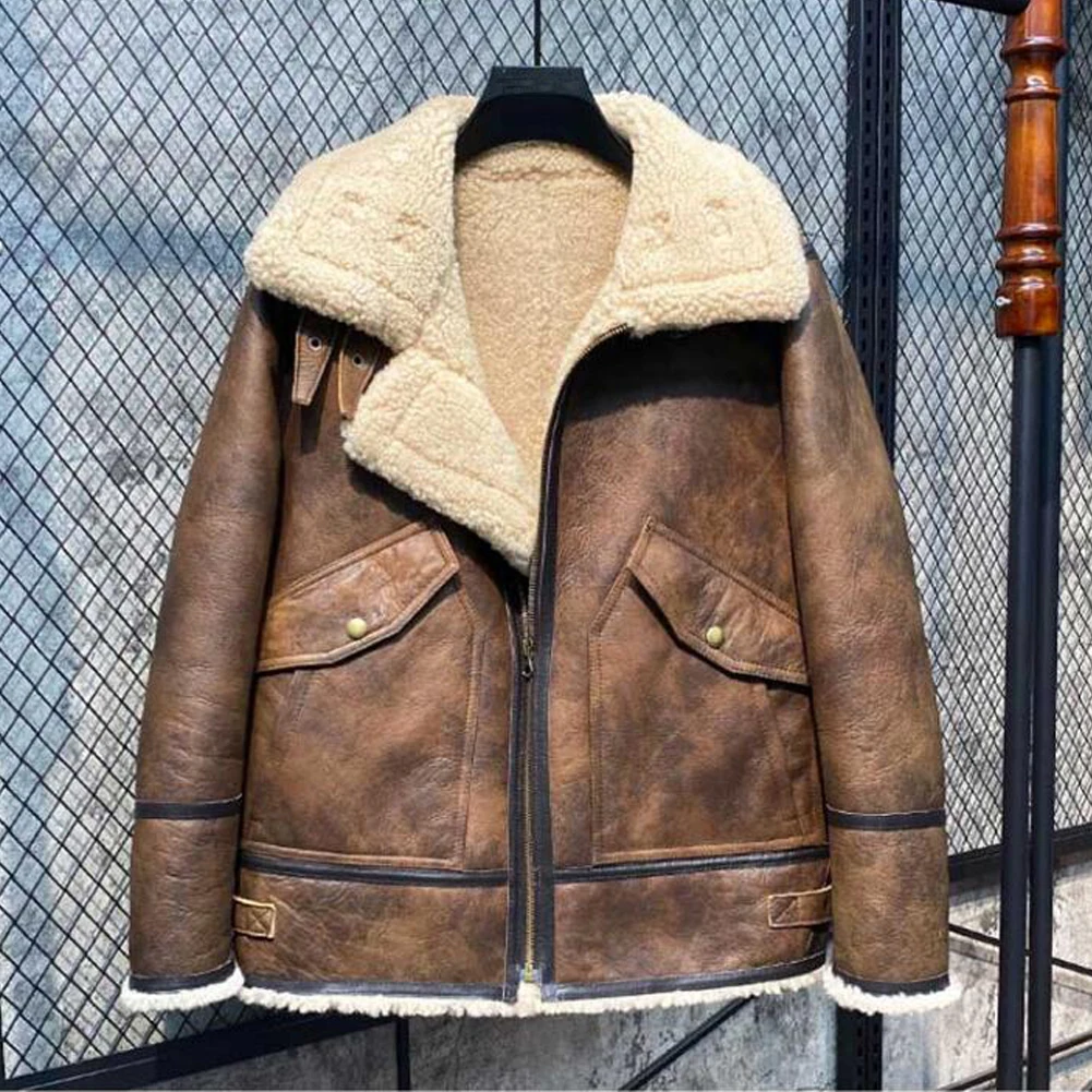 Denny&Dora Mens Shearling Jacket Aviator Shearling Jacket Natural Shearling Leather Coat