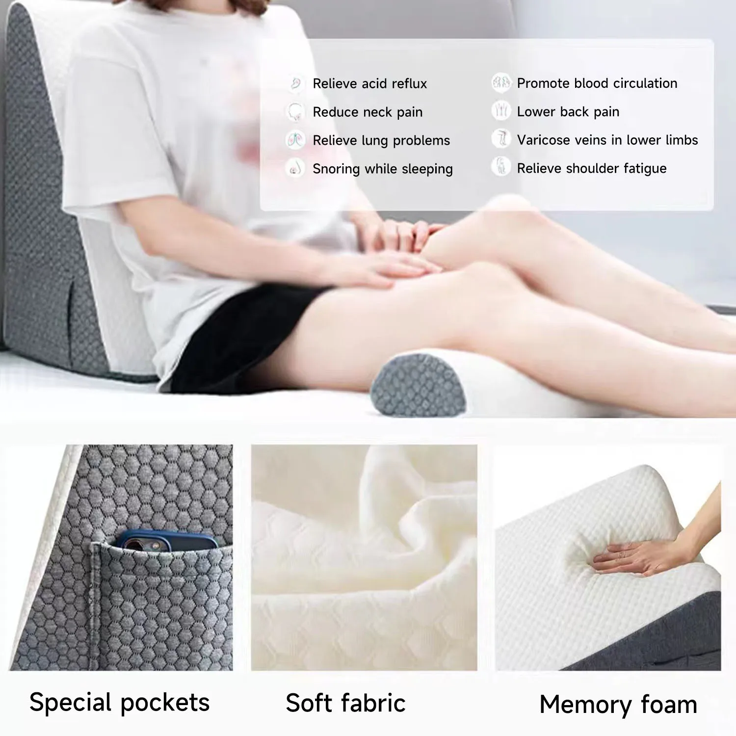 Wedge Pillow for Sleeping Acid Reflux After Surgery Triangle Elevated Pillow for Bedside Dormitory Office Air Layer Foam