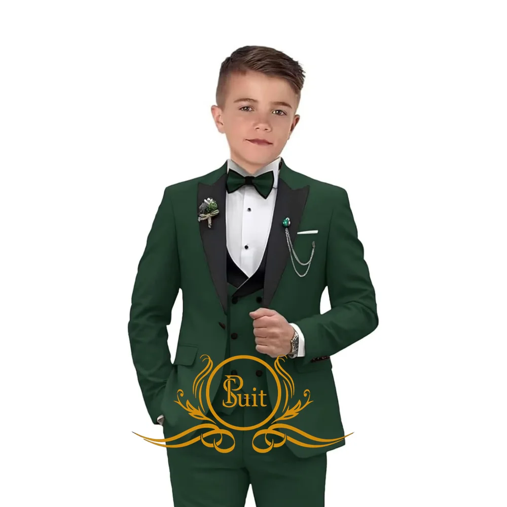 Jongenspakken 3 Stuk Formele Effen Kleur Slim Fit Pak Peak Revers Kinderen Double Breasted Kids Smoking Vakantie Bruiloft Outfit