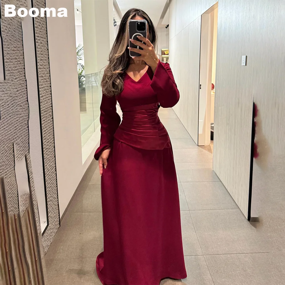 

Booma Straight Evening Dresses V Neck Long Sleeves Pleast Formal Party Gowns for Women Prom Dress Dubai Customized