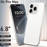 BIG SALE Mobile Phones I16 Pro max 6.8inch HD Original Smartphone 5G Dual SIM Android 14 Cell Phone 6800mAh 108MP Global Version