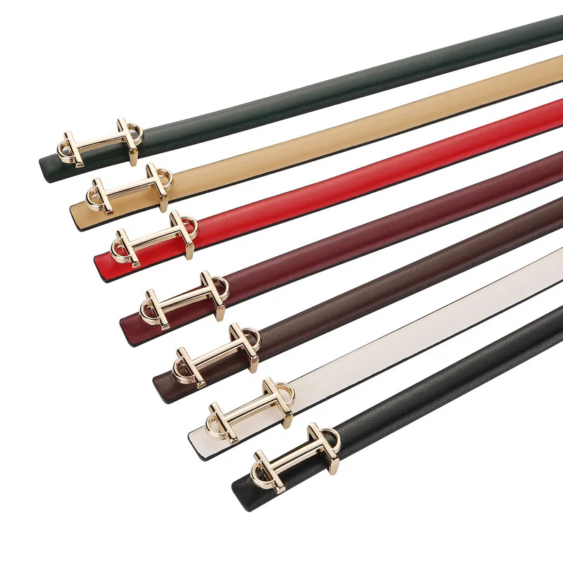 New Minimalist Smooth Buckle Women's Thin Belt Genuine Cowhide Decorative Belt for Jeans & Trousers