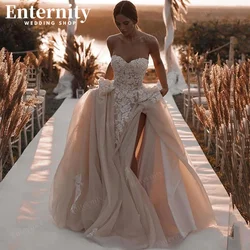 Vestidos De Novia De playa Vintage para novia, Vestidos De Novia con abertura lateral personalizados, Apliques De encaje, vestido De Novia con corsé en la espalda