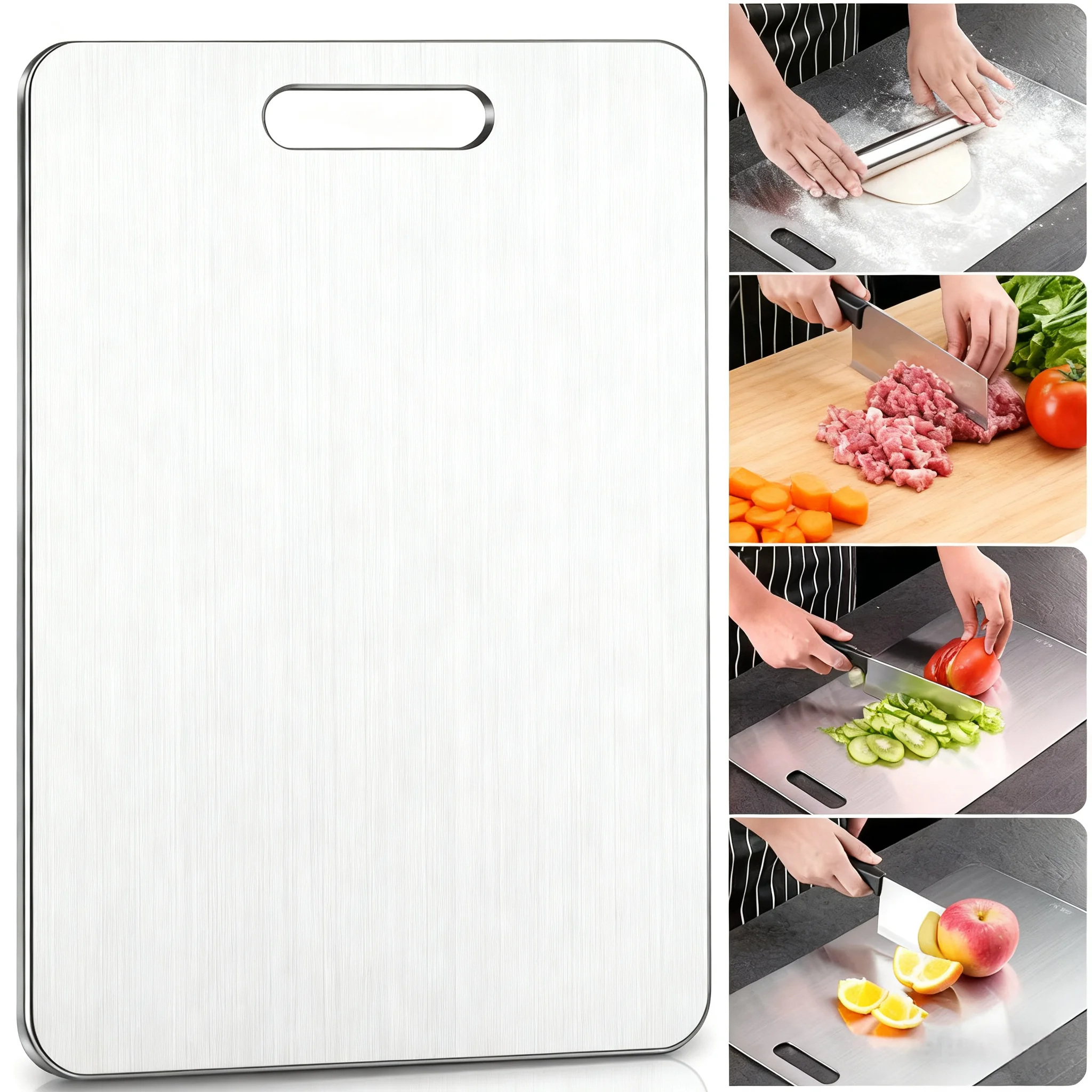 

1PCS Stainless steel cutting board, thickened double-sided design ideal for the kitchen, suitable for cutting meat fruitsa nd ve