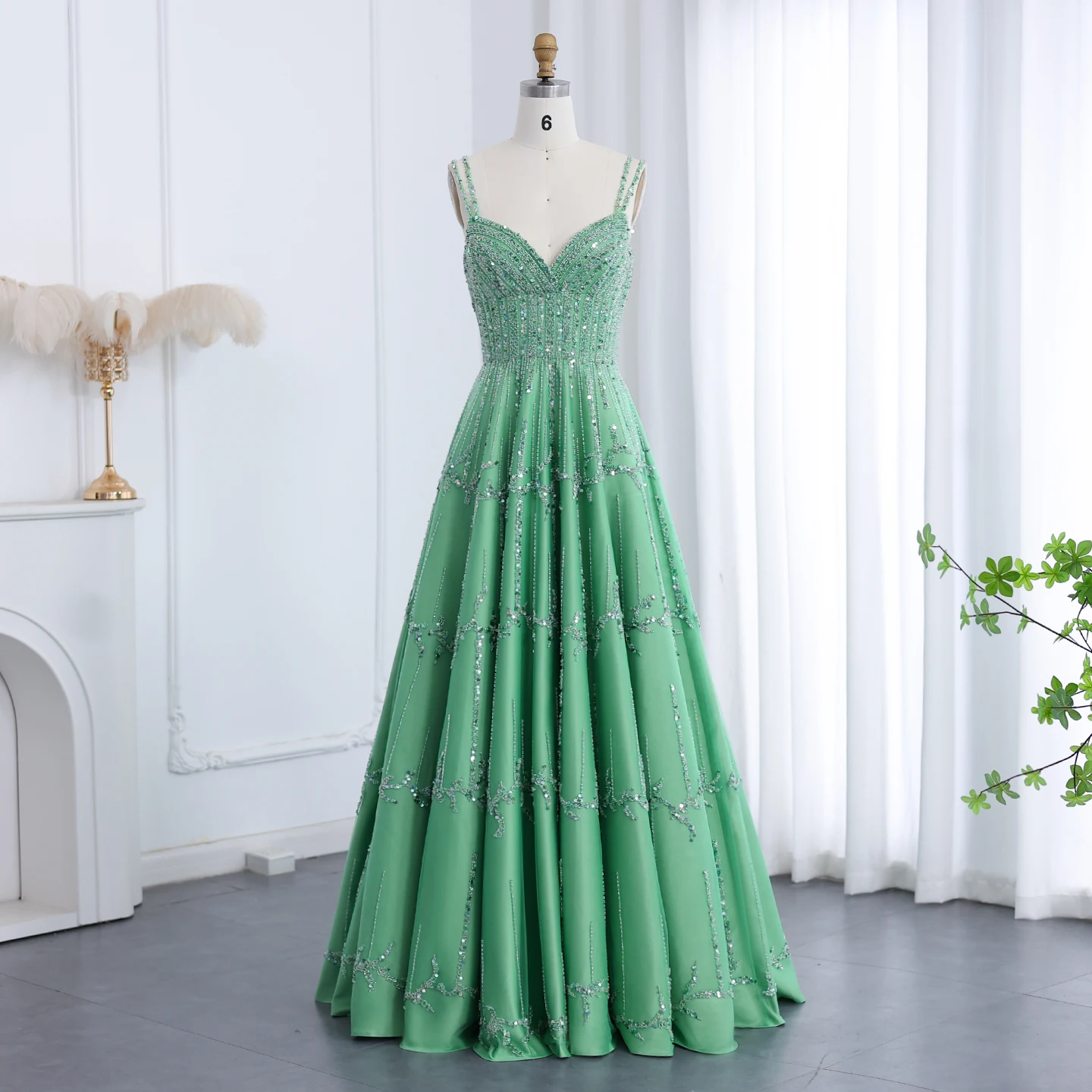 Sharon Said Luxury Beaded Green Spaghetti Arabic Elegant Evening dress for 2025 Dubai Women Wedding Party Gown SS225 Customized image 2