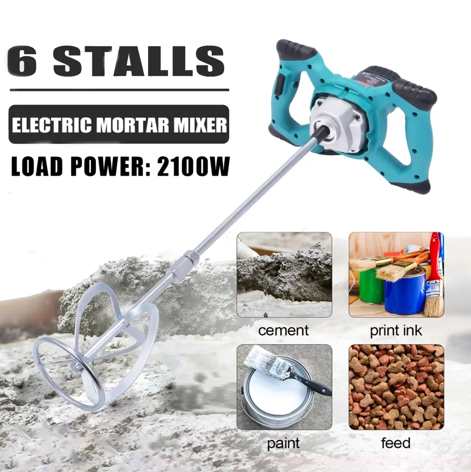 Mélangeur électrique 2100W pour béton, ciment, mortier, plâtre, peinture, outil de forage de sol et de glace, machine de creusement de fosses