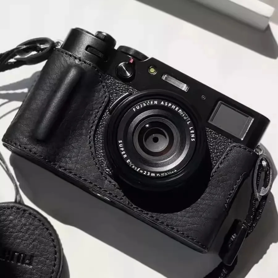 Nowy ręczny aparat z prawdziwej skóry torba ze skóry bydlęcej futerał do Fujifilm X100VI X-100VI pokrowiec na tuleję i uchwyt — zdjęcie 2