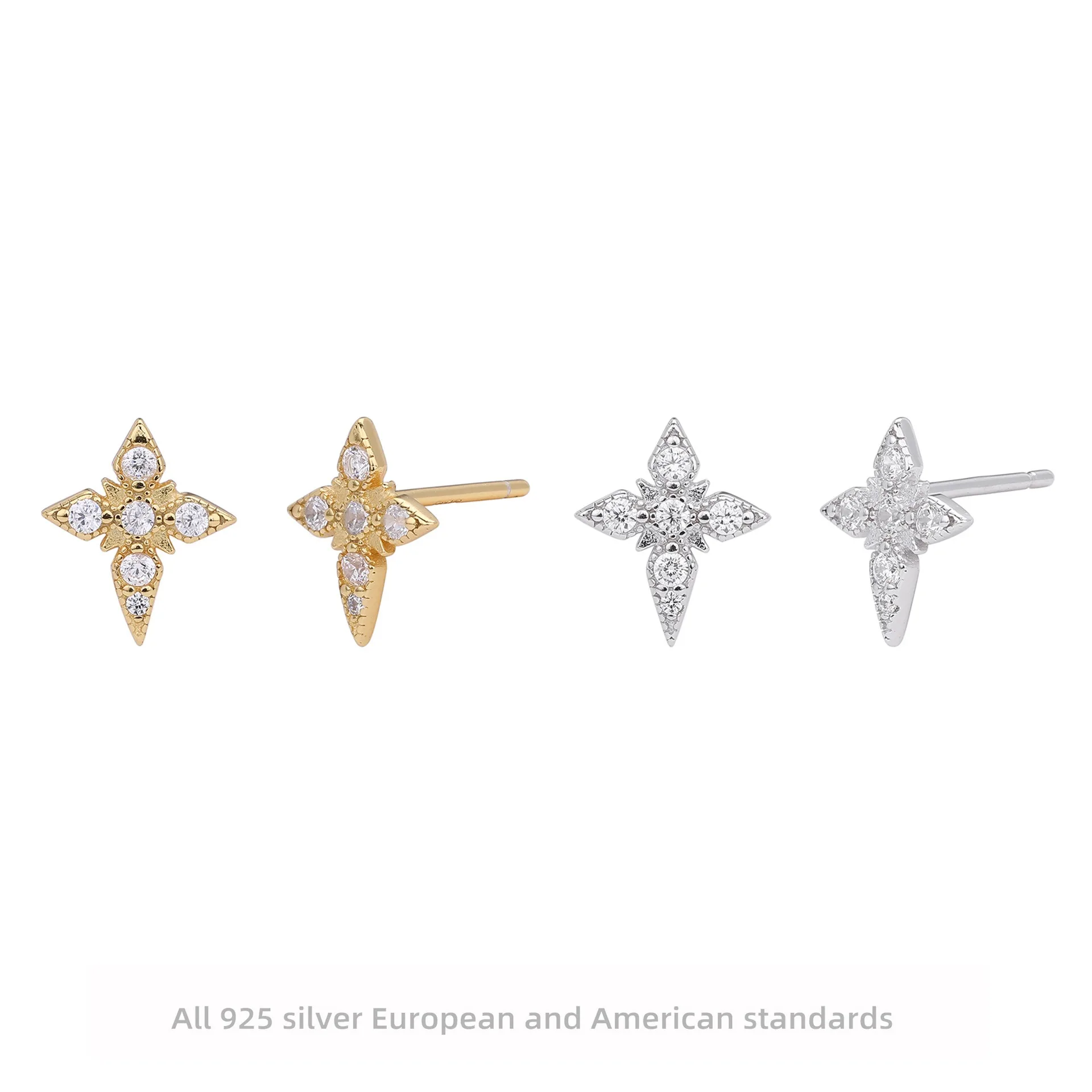 

S925 Sterling Silver Four-Point Star Stud Earrings Diamond Minimalist Cartilage Earrings for Women Hypoallergenic Jewelry Gift