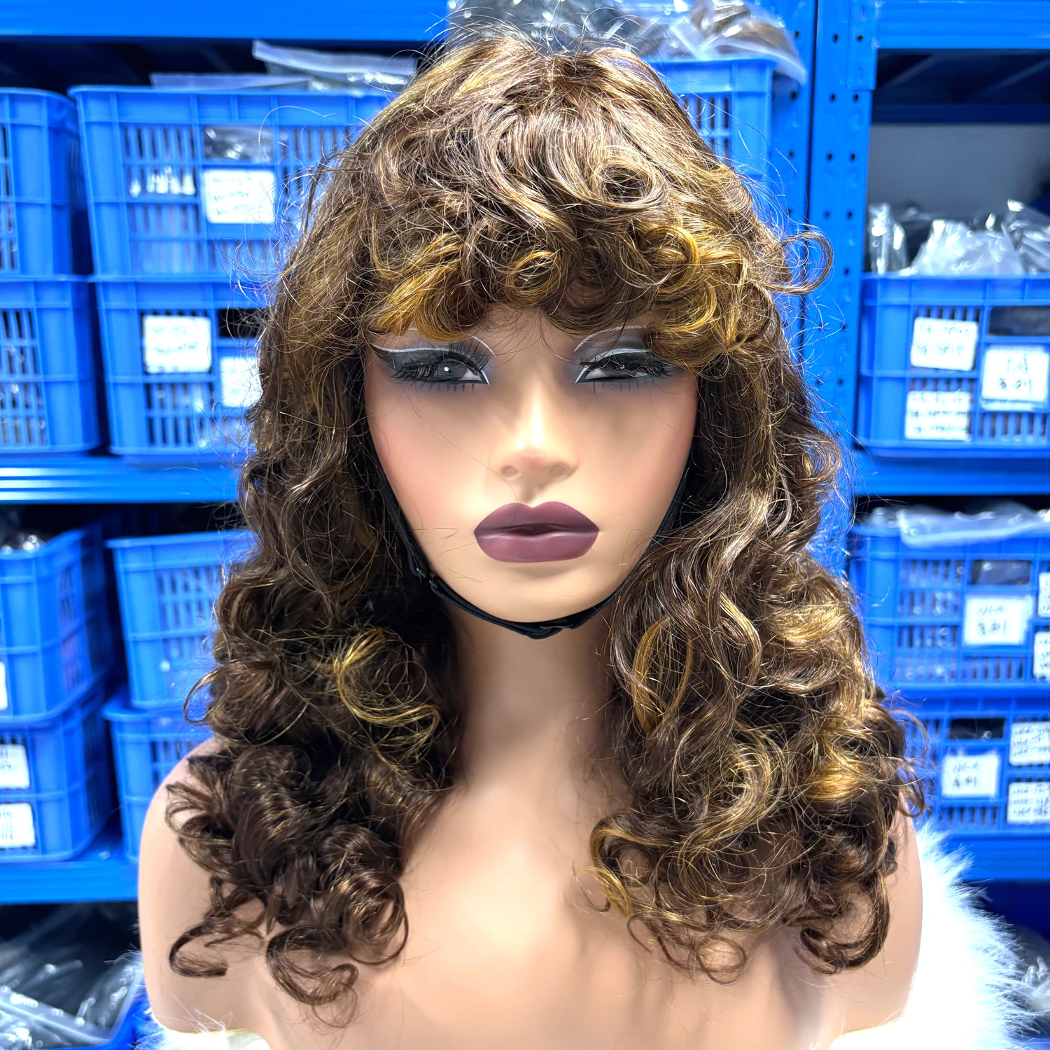 22 inch Highlight Body Wave Human Hair Wig With Bangs 280% 3x1 Transparent Lace Closure Colored Loose Wavy Wig for Black Women