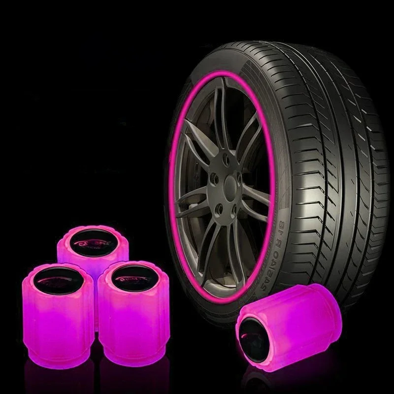 Bouchon de Valve lumineux rose violet, couvercle anti-poussière, roues universelles, jante de pneu de voiture, moto, vélo, nuit