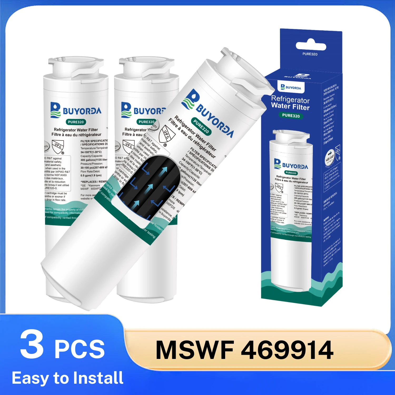

Фильтр для воды для холодильника MSWF, 3 шт., замена для GE 101820A, 101821B, RWF1500A, MSWFDS, WF282, EFF-6022A, картридж для фильтра холодильника