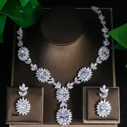 Flower Earrings and Necklace Set Luxury Quality Jewelry for Women Elegant Oval Zircon Dubai Bridal Jewelry Sets Wedding Gifts