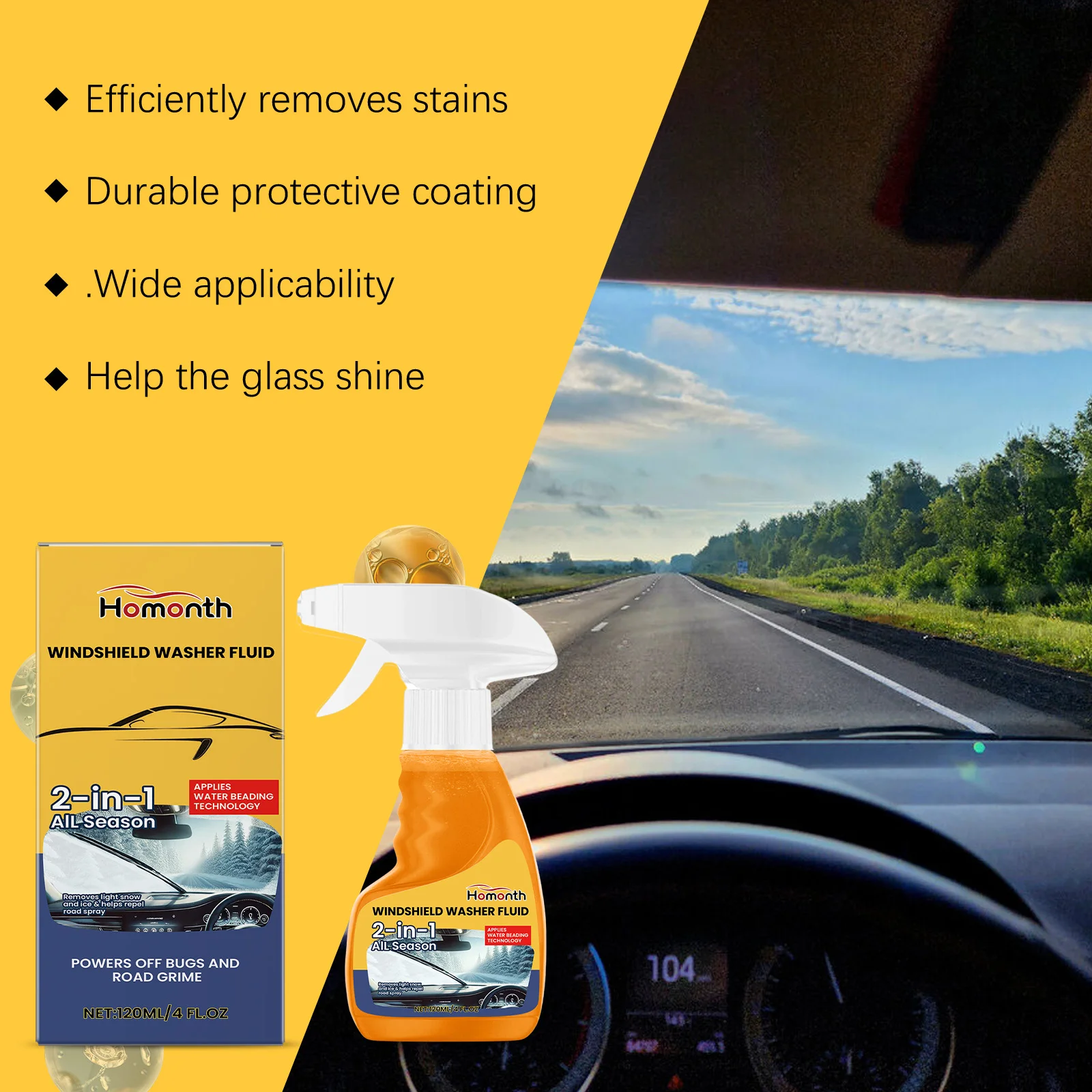 Homonth منظف الزجاج الأمامي رذاذ يزيل البقع رؤية واضحة تحسين سلامة القيادة غير نافذ للمطر دائم لمعان منظف نوافذ السيارة