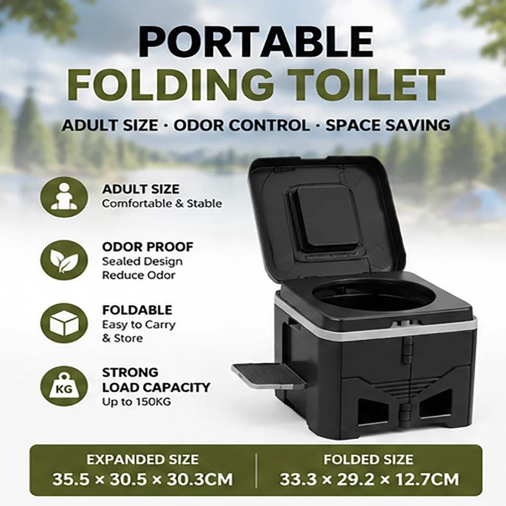 Tragbare Klapp-Toilette für Erwachsene, Notfall-Toilette für Autocamping, Geruchsdichter Outdoor-Reise-Toilettensitz, Kompakter Tragbarer Toilettenstuhl