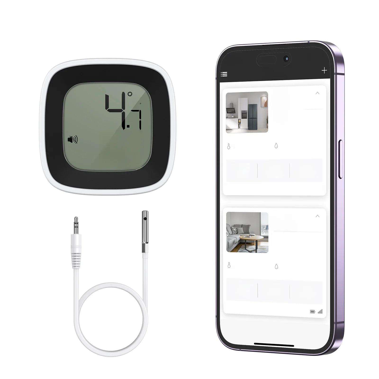 ORIA Bluetooth termometr do zamrażarki z sondą inteligentny cyfrowy higrometr czujnik temperatury wewnętrznej do lodówki akwarium w domu — zdjęcie 2