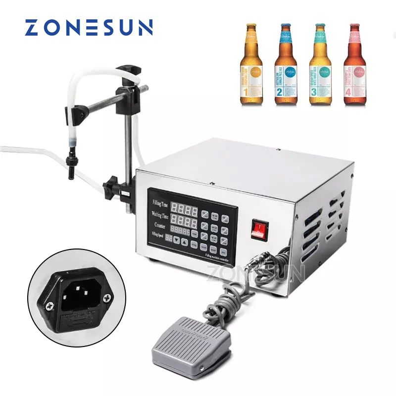 ZONESUN 5ml to Unlimited Electric Water Milk Pump Micro-computer Small Bottle Semi Automatic Liquid Filling Machine