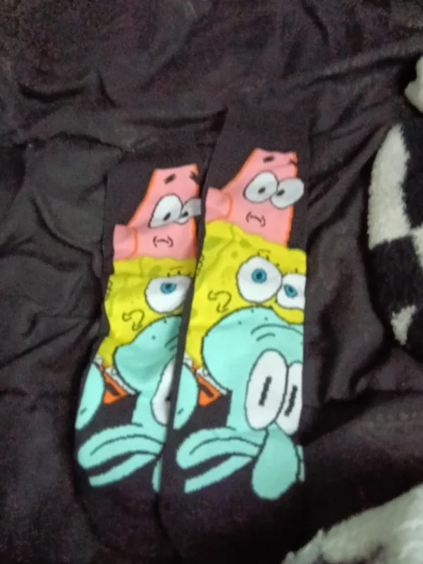 New Style Funny Yellow Sponge Cartoon Square Anime Cartoon Character Personalized Novelty Socks Men Women Breathable Cotton Hip photo review