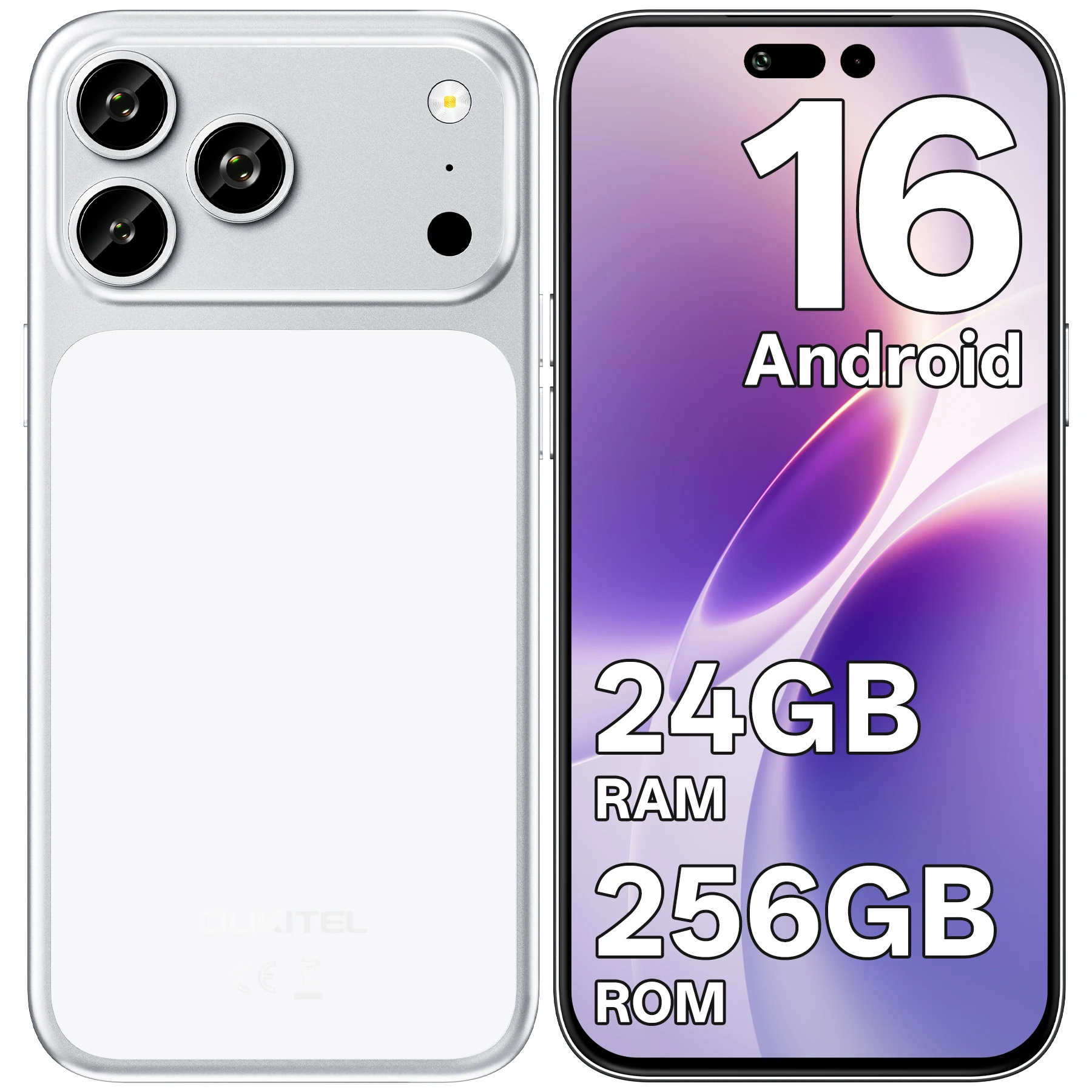 OUKITEL C17PLUS Entsperrtes Handy, Android 16, 6,9-Zoll-Display, 24GB (6+18GB) RAM + 256GB ROM, 5000mAh Akku, 64MP Kamera, AI-Dreifach-Rückkamera, eingebauter Gemini AI-Assistent, 8,8mm ultradünnes,