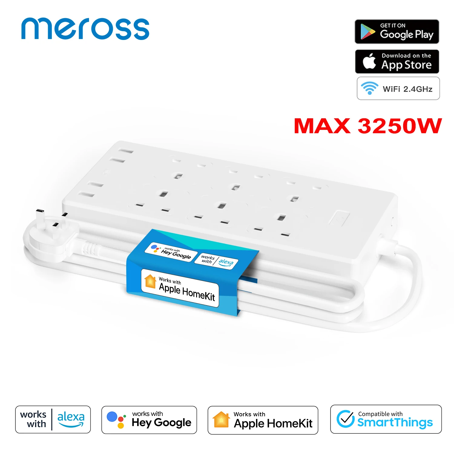 

Meross HomeKit Smart Surge Protector WiFi Power Strip UK Plug with 6 Socket 4 USB Multiple Outlet Extension Support Alexa Google