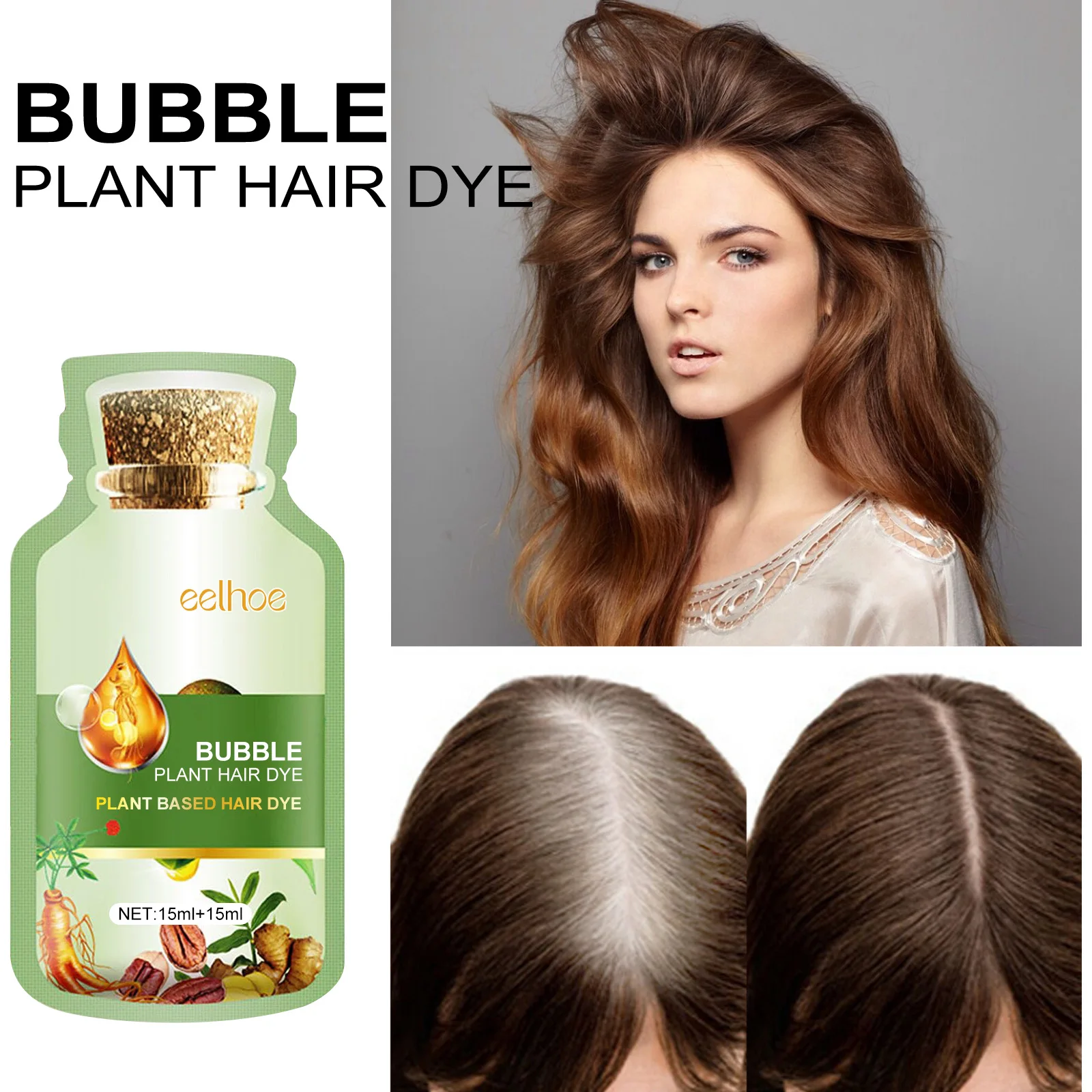 Eelhoe, 10 Uds., champú para teñir el cabello con burbujas de hierbas, espuma de cobertura rápida, tinte gris para el cabello blanco, reparación del cuero cabelludo, nutre el cabello Natural, champú para teñir el cabello