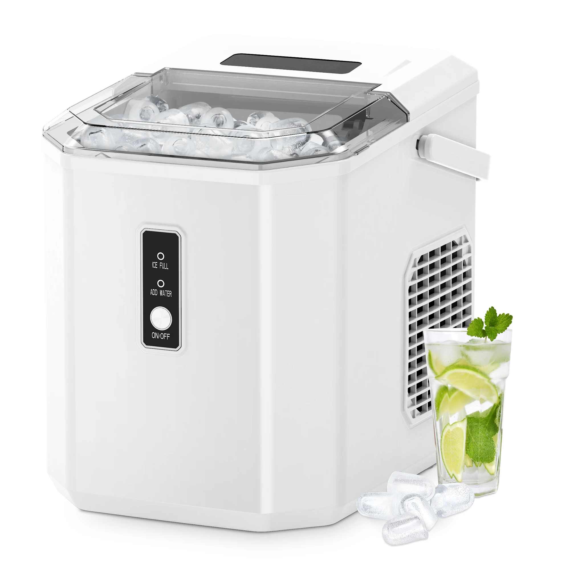 SIMZLIFE Ice Maker Countertop , 26.5 lbs/24H, 9 Cubes in 6 Mins,Self-Cleaning, Portable Ice Maker with Handle for Home,White