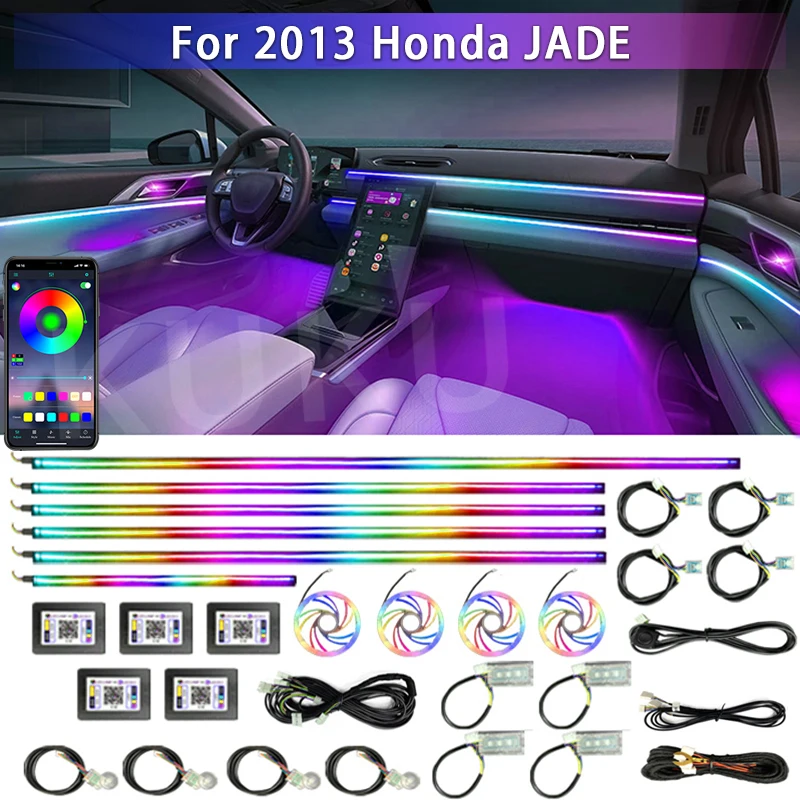 

For 2013 Honda JADE Car Acrylic Ambient Lights App Contro Colorful Lamp Strips Auto Interior 64 RGB Led Light Neon 22 in 1