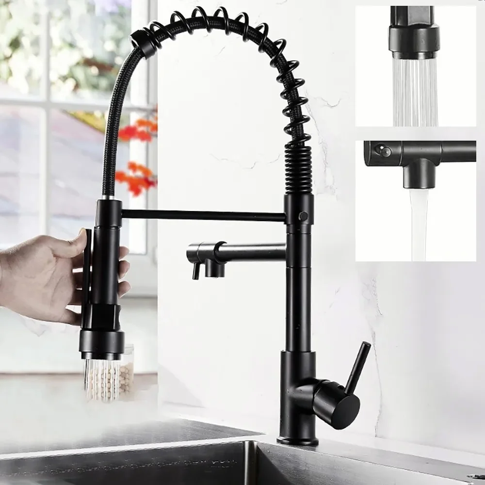 Kitchen Sink Faucet Hot And Cold Water Mixer Monosbut High Noon Double Rotation 360 ° 6001 Black Matte