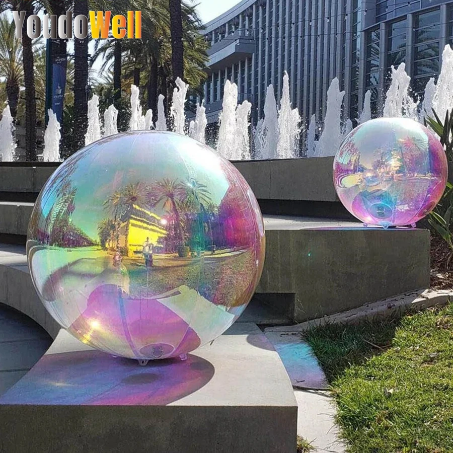 Rainbow Color Giant Inflatable Mirror Ball Shiny Metal Balloon Suitable For Party Wedding Stage Decoration