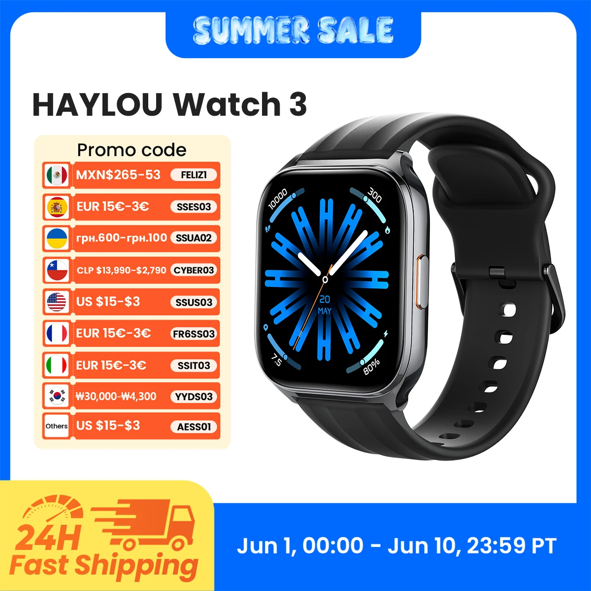 

HAYLOU Watch 3 Voice Calling Smartwatch 1.85'' AMOLED Screen 24h Health Monitoring 150+ Sports Modes Smart Watch 1ATM Waterproof