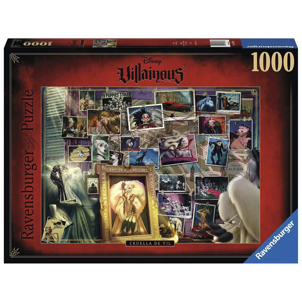 RAVENSBURGER DISNEY VILLAINS PUZZLE - CRUELLA DE VIL 1000 PIECES, RA16886, original, toys, boys, girls, gifts, collector, store, new, games, family, puzzle