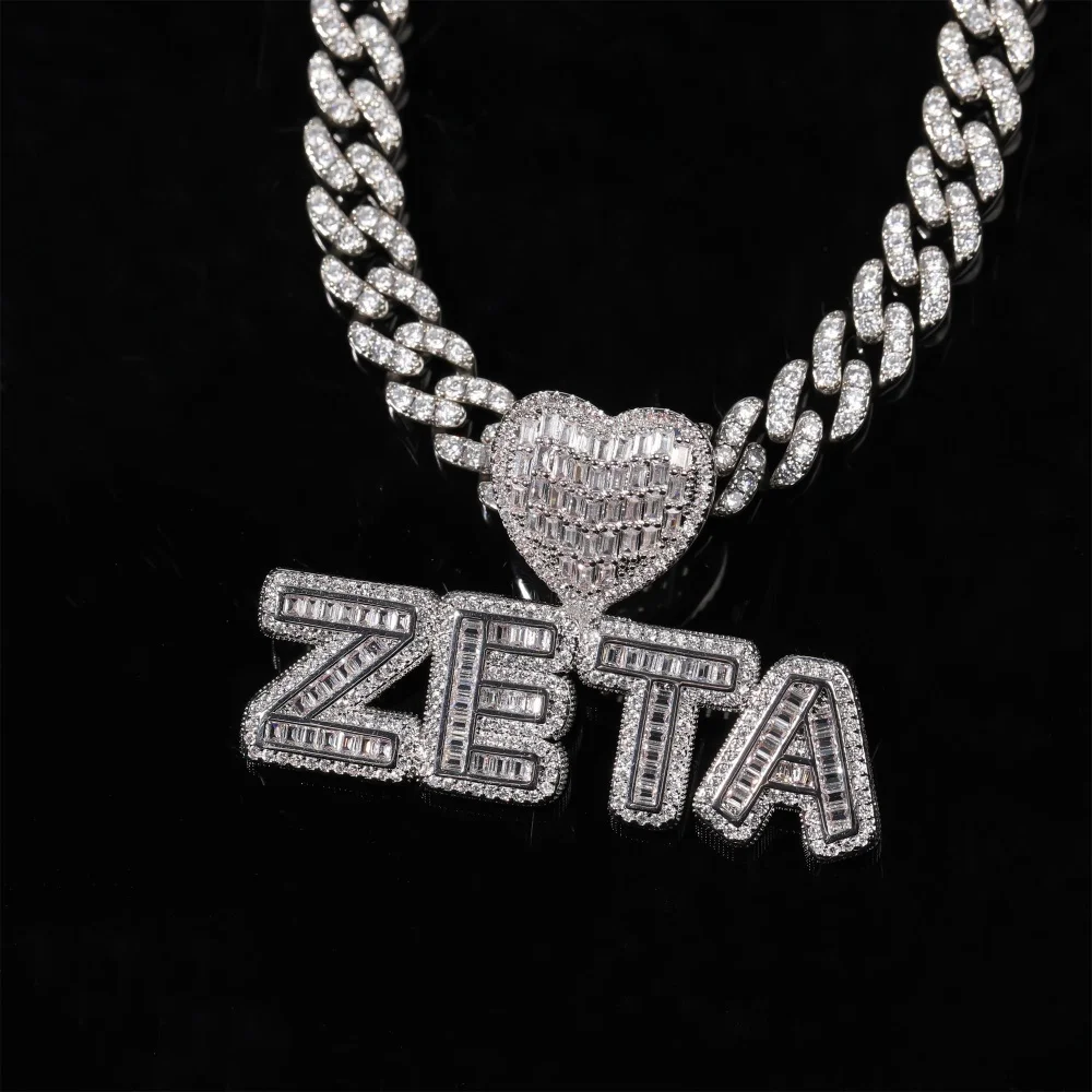 Custom Jewelry Heart Bail Letters Or Numbers Pendant Personalized Iced Out Cubic Zircon Name Necklace  Chain Gift For Christmas