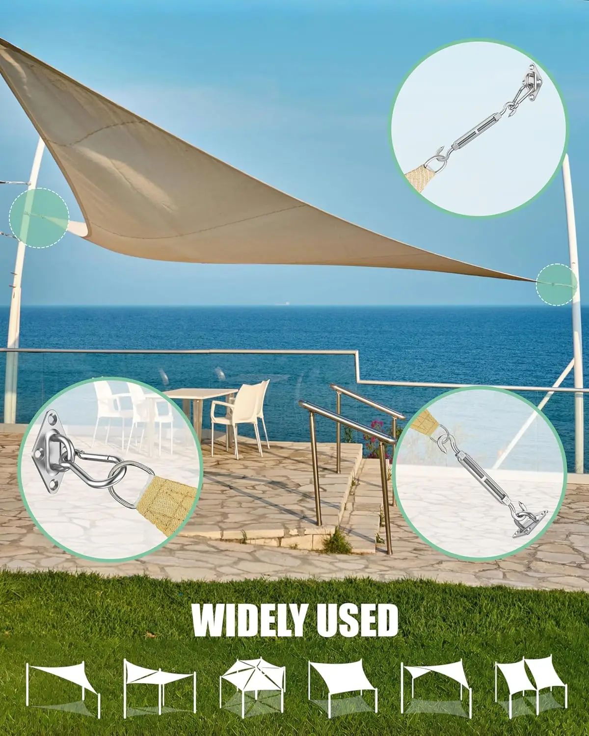 Shade Sail Awning Mounting Kit: Rectangular Triangular Square Sail Shade Mounting Kit with M6 Tensioners for Outdoor Awnings